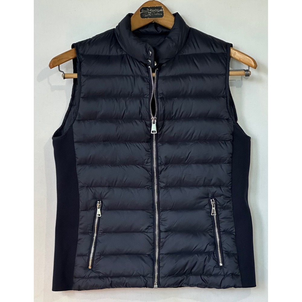Zara Puffer Vest Quilted Down Zip Up Womens Size M Navy Blue Cozy Winter